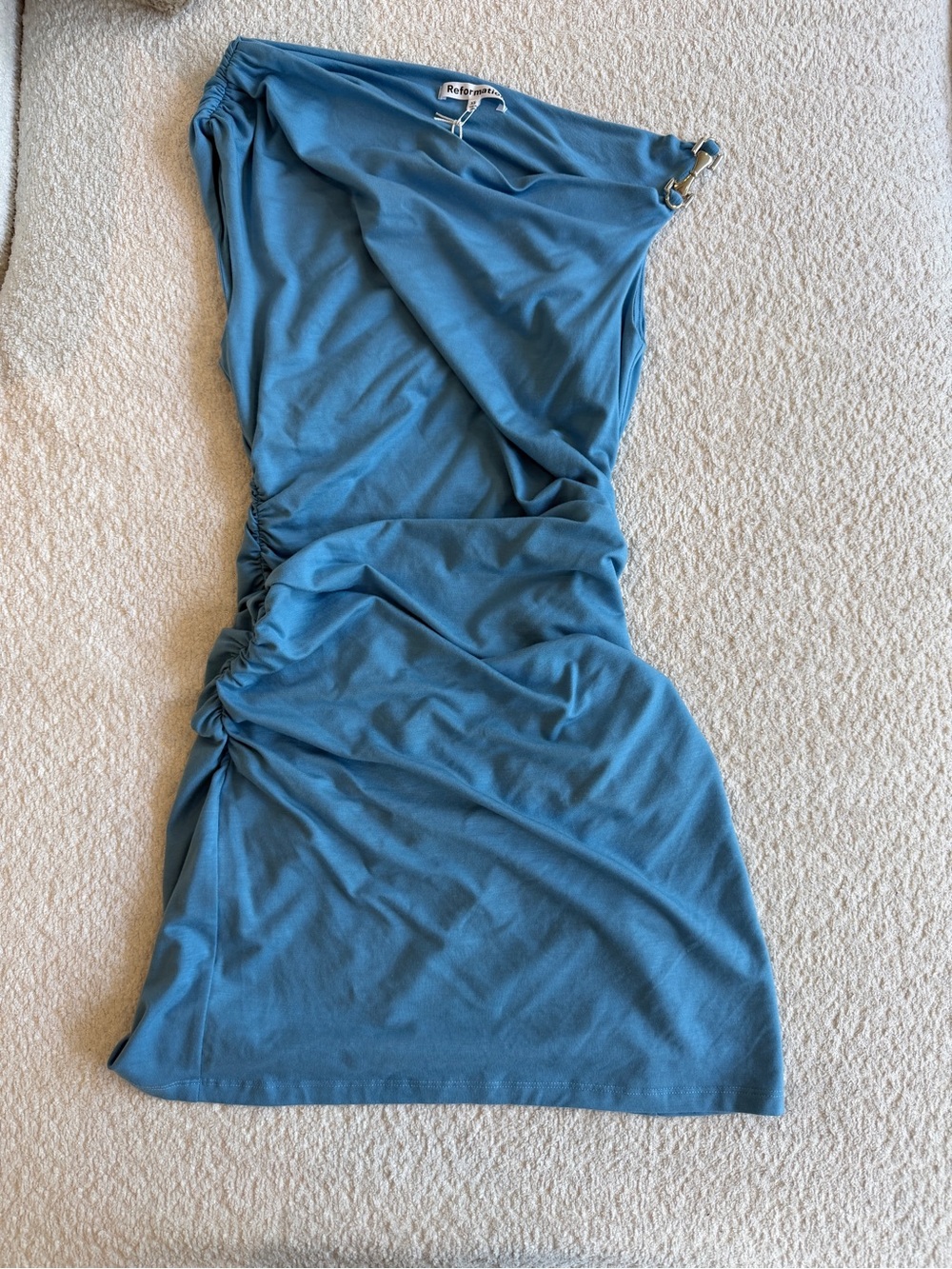 NWT One-Shoulder Ruched Blue Dress by Reformation (Izara knit dress)